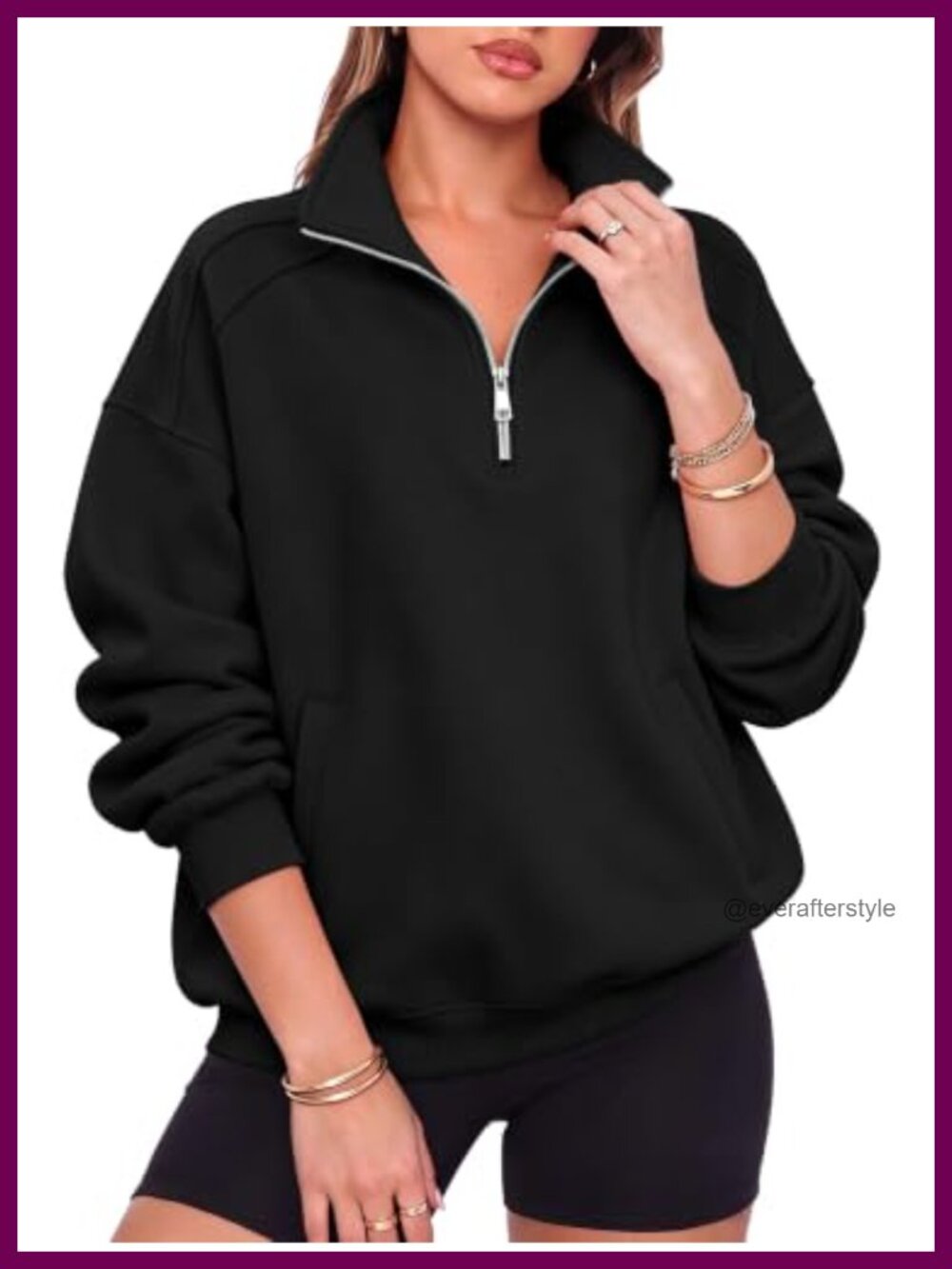 Oversized Half Zip Fleece Sweatshirt Women Snap Button Henley Pullover